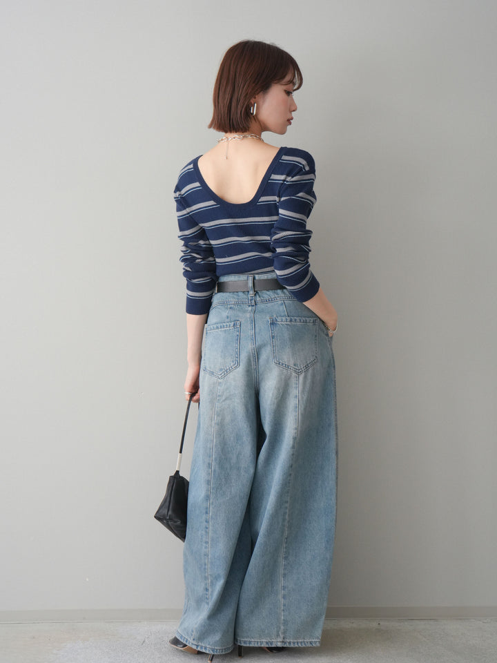 [予約]フロントビジューカーブデニムパンツ/lightblue