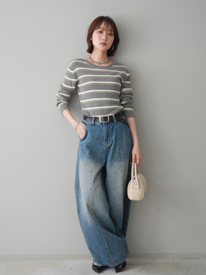 [予約]フロントビジューカーブデニムパンツ/blue