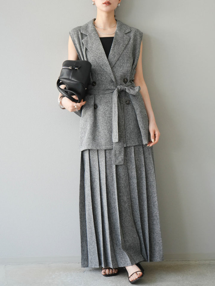 [予約]ミックスツイードプリーツスカート/ブラック