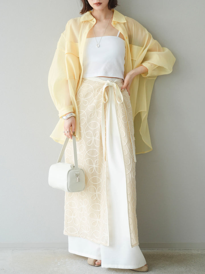 [予約]メッシュコード刺繍ラップスカート/アイボリー