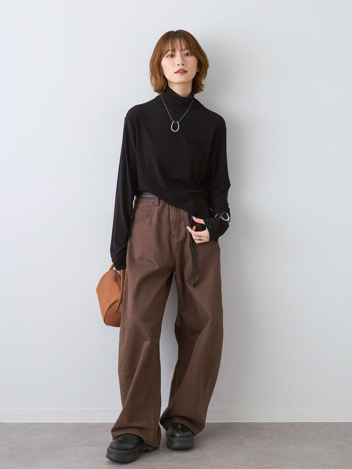 [予約]カラーステッチワイドパンツ/brown