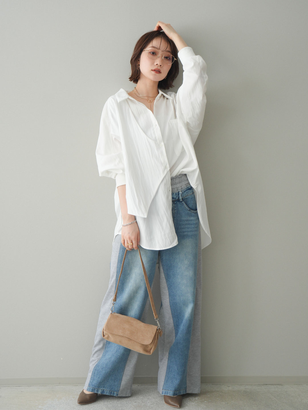 [予約]デニム切替スウェットパンツ/gray