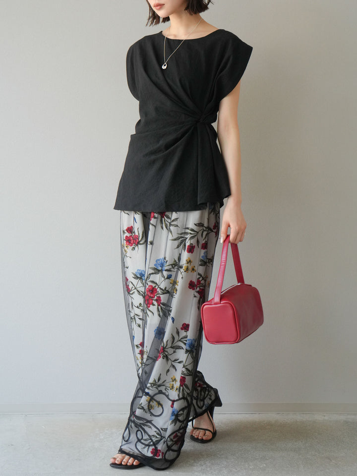 【預購】植物圖案休閒褲/米白色