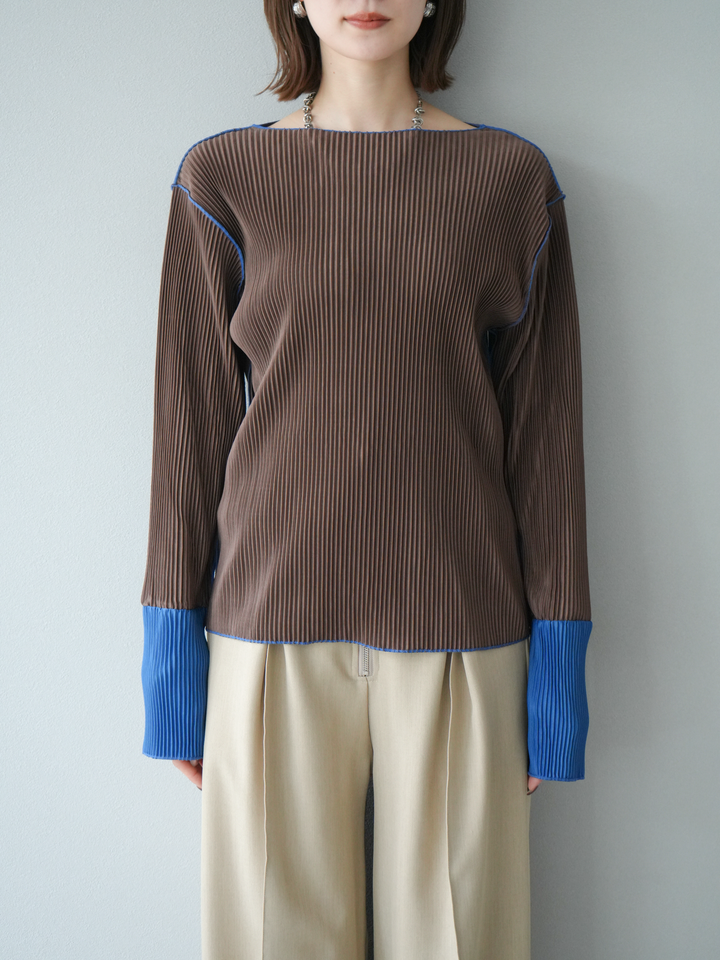 [予約]バイカラープリーツトップス/ブラウン