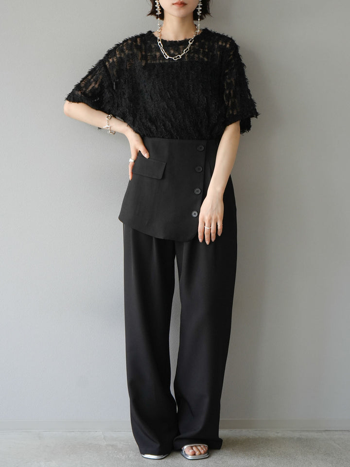 [Pre-order] Fringe Tulle 5/4 Sleeve Over Top/Black