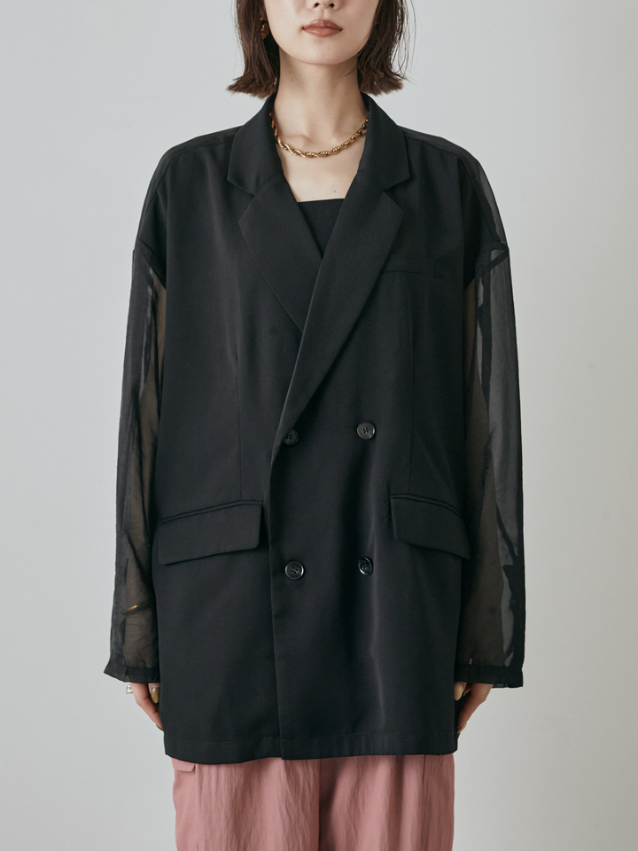 【預購】透視剪裁西裝外套/黑色