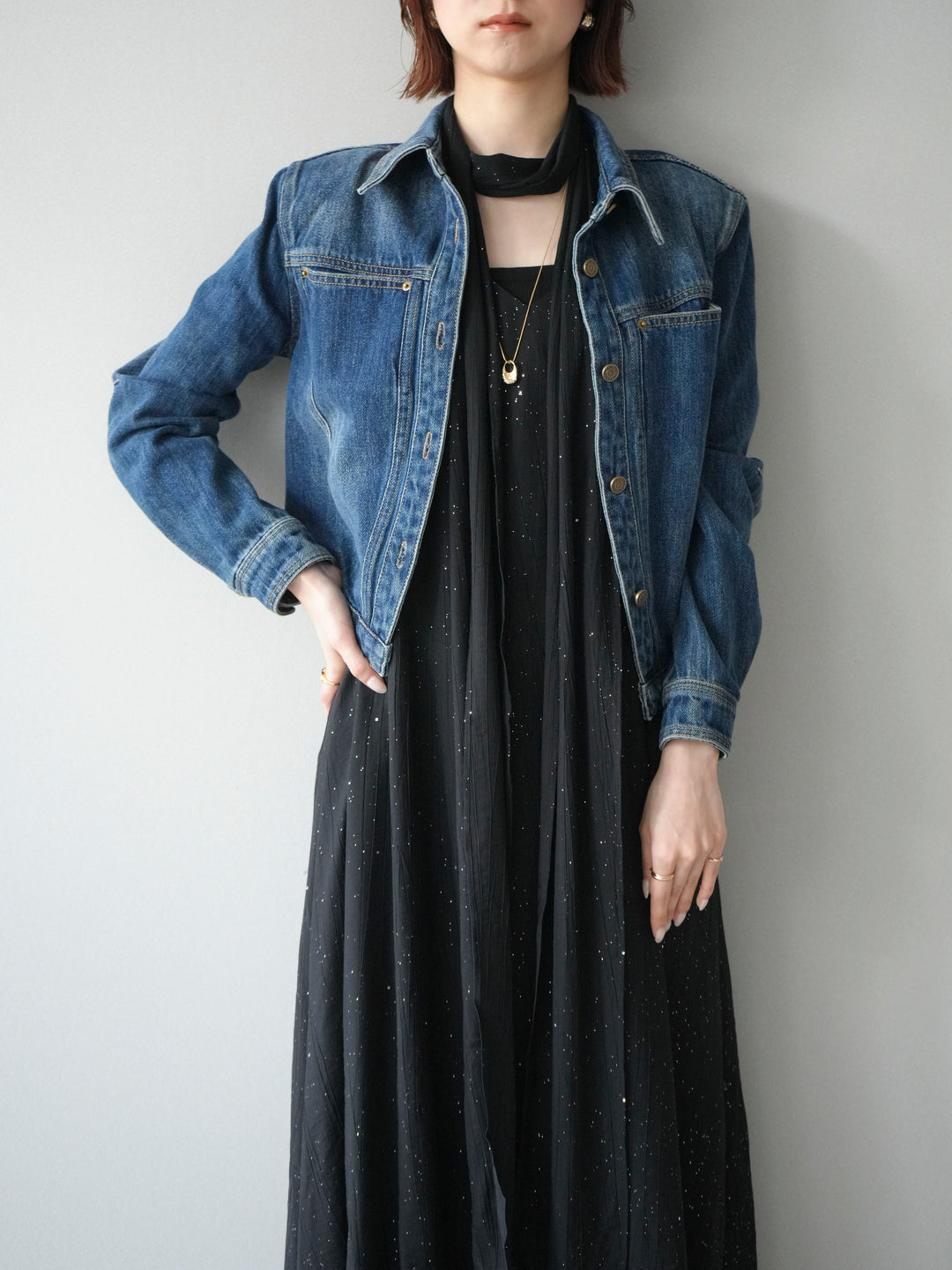 [予約]ラメツイストストラップVバックドレス/black