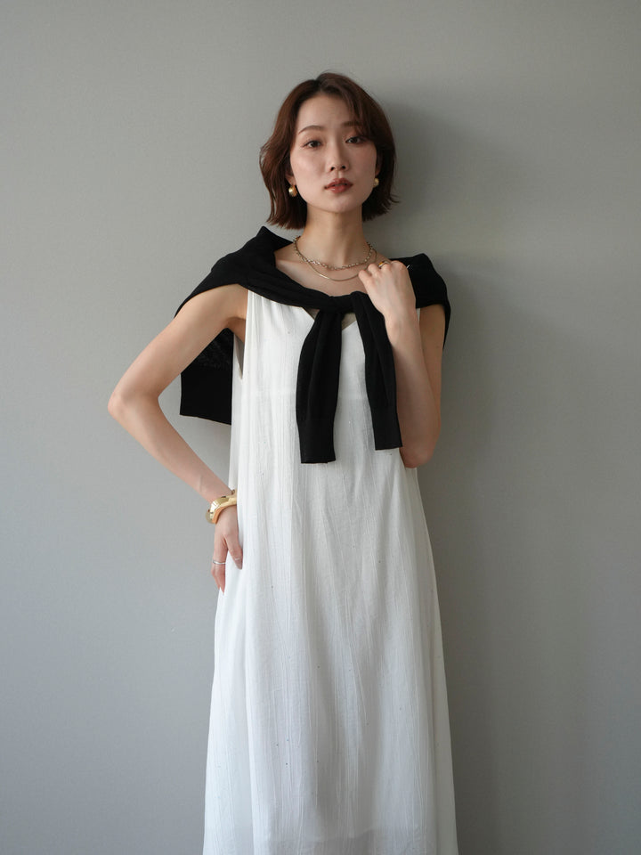 [予約]ラメツイストストラップVバックドレス/white