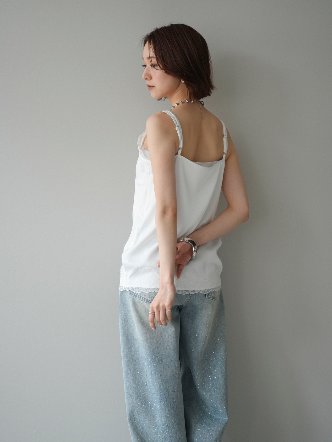 [予約]レーストリムキャミソール/white