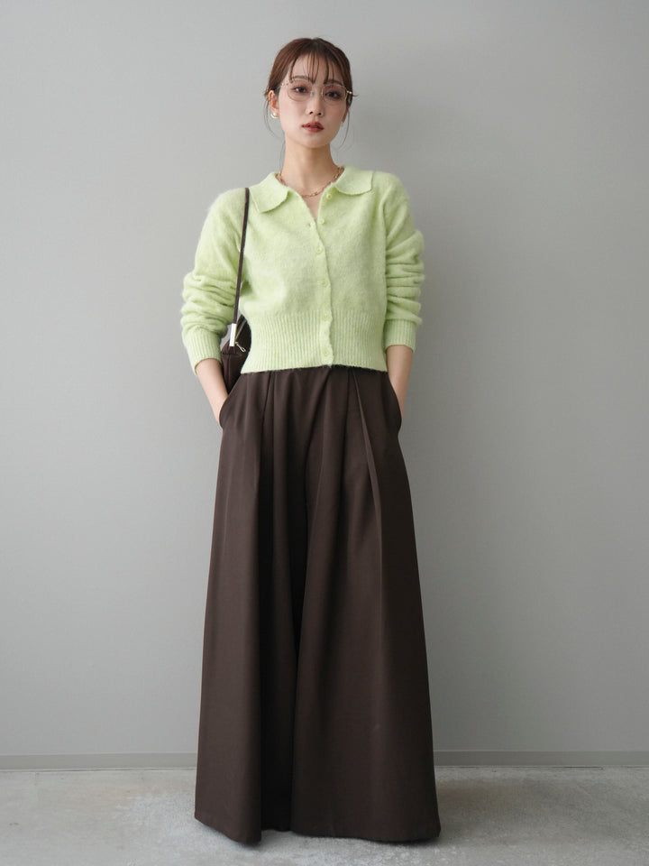 [SET]モヘア衿付きボタンプルオーバー+テープベルトタックバギーパンツ(2set)