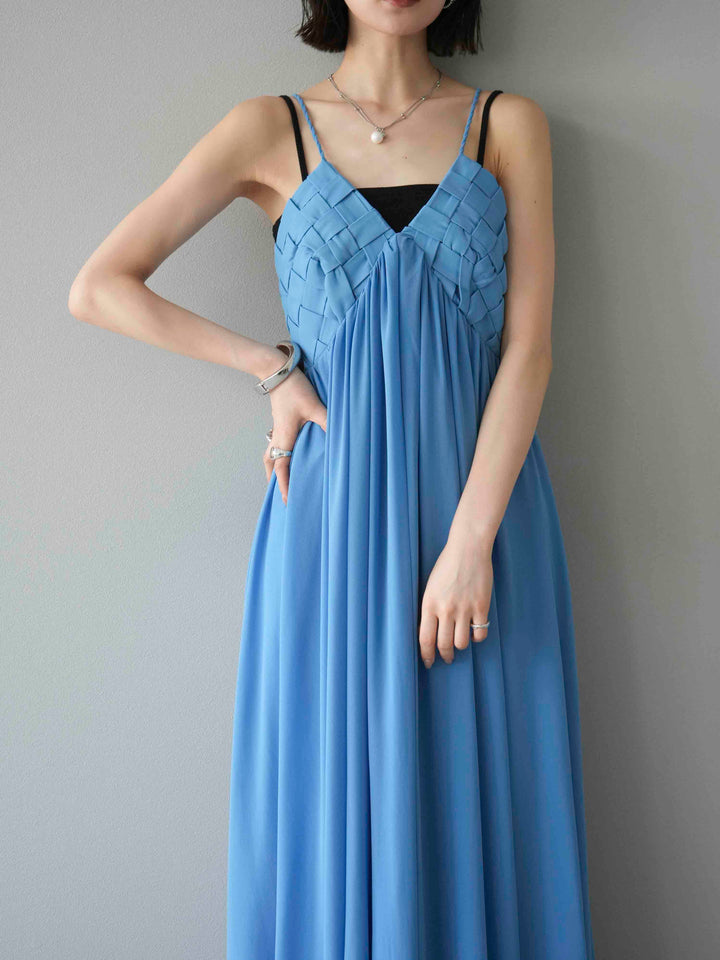 [予約]編み込みデザインシフォンワンピース/ブルー