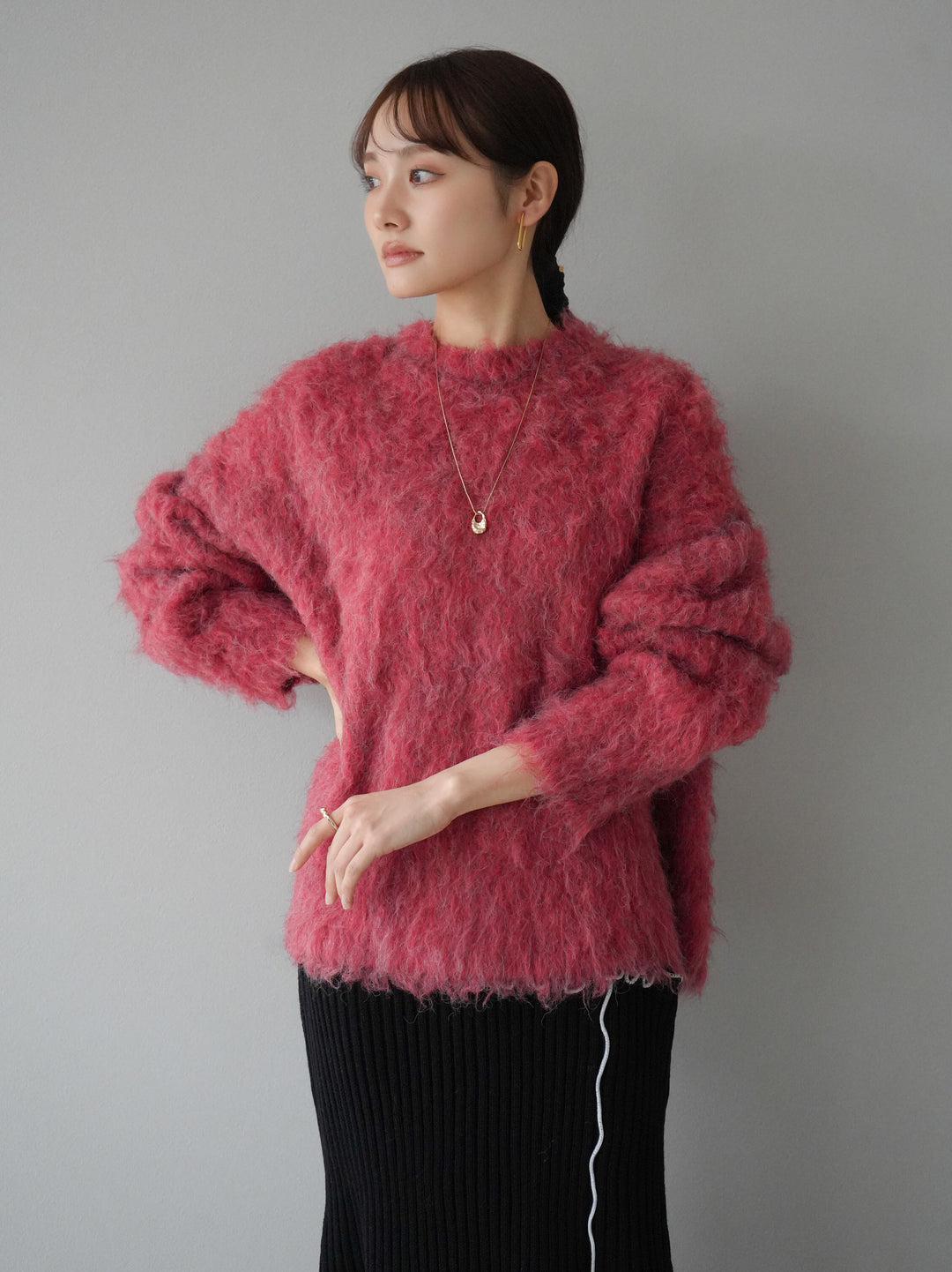 [予約]ブークレシャギーニットプルオーバー/レッド