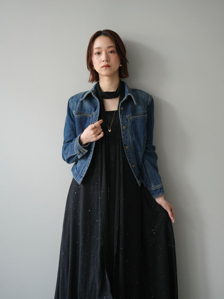 [予約]ラメツイストストラップVバックドレス/black