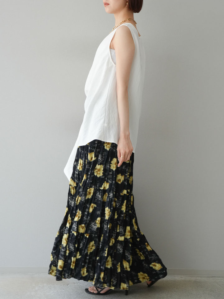 [予約]フラワーワッシャーロングスカート/ブラック
