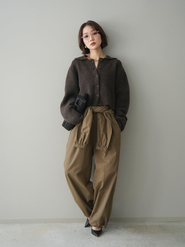 [予約]メランジニット襟付きクロップドカーディガン/brown