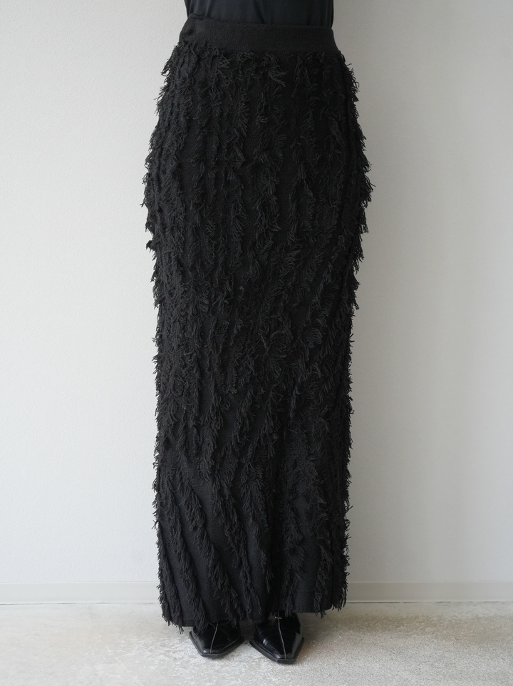 [予約]ミックスフリンジニットスカート/ブラック
