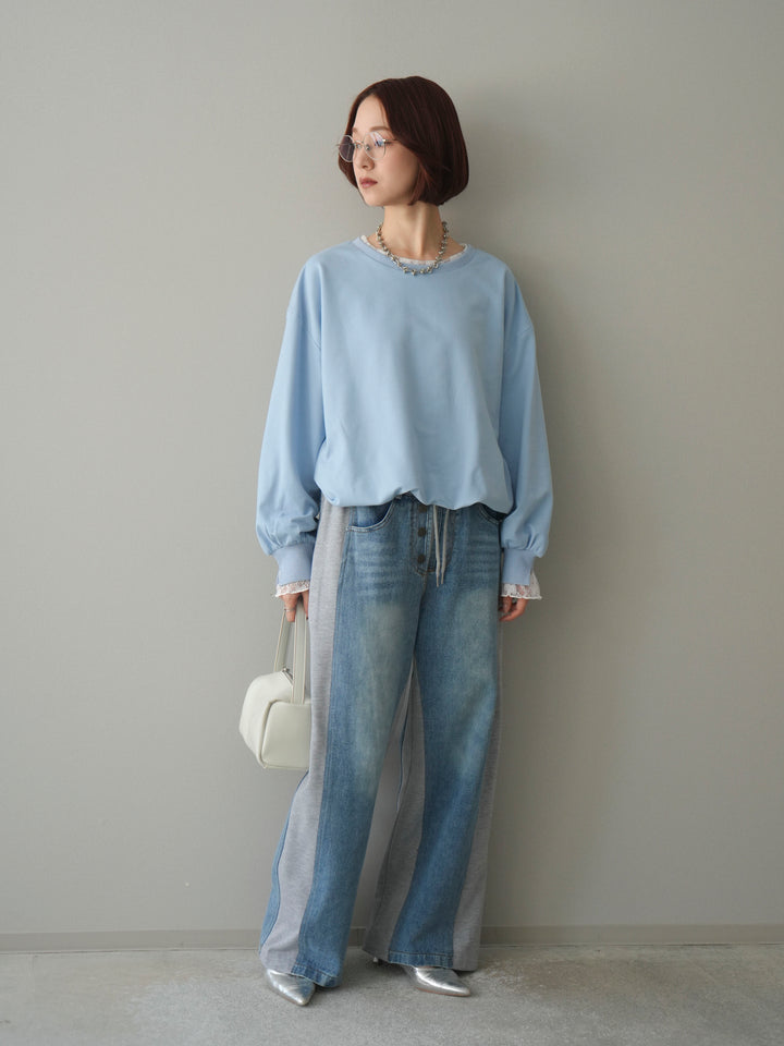 [予約]袖レースカットバルーンプルオーバー/sax