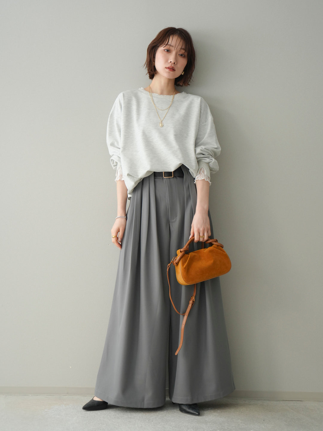 [予約]袖レースカットバルーンプルオーバー/oatmeal