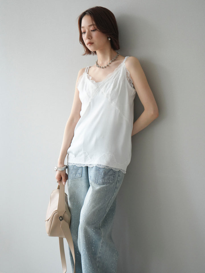 [予約]レーストリムキャミソール/white