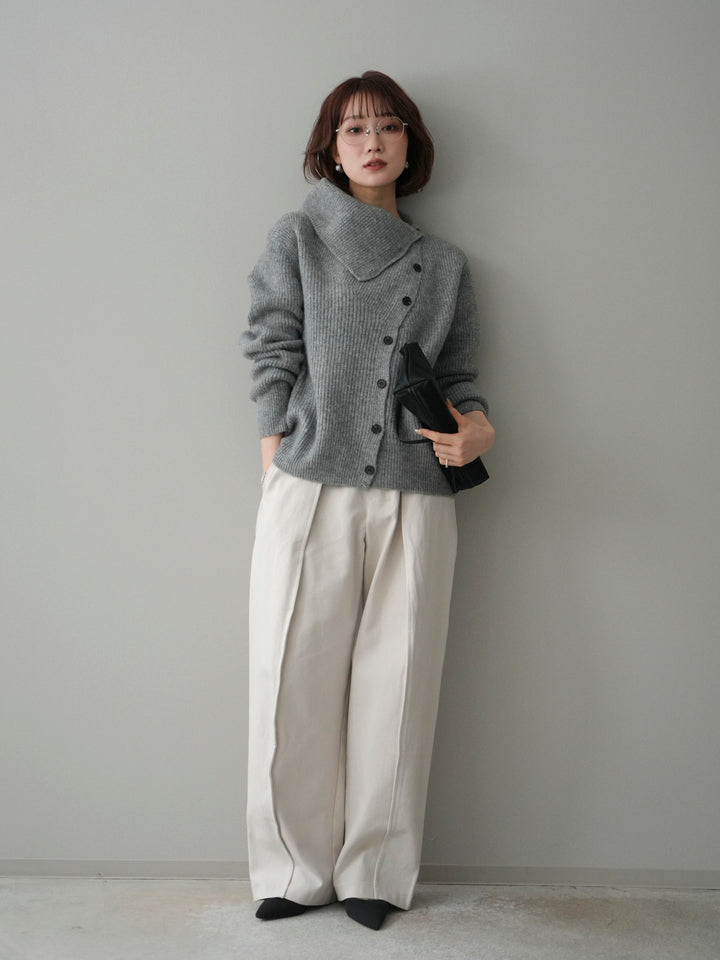 [予約]ハイネックデザインボタンニットカーディガン/gray