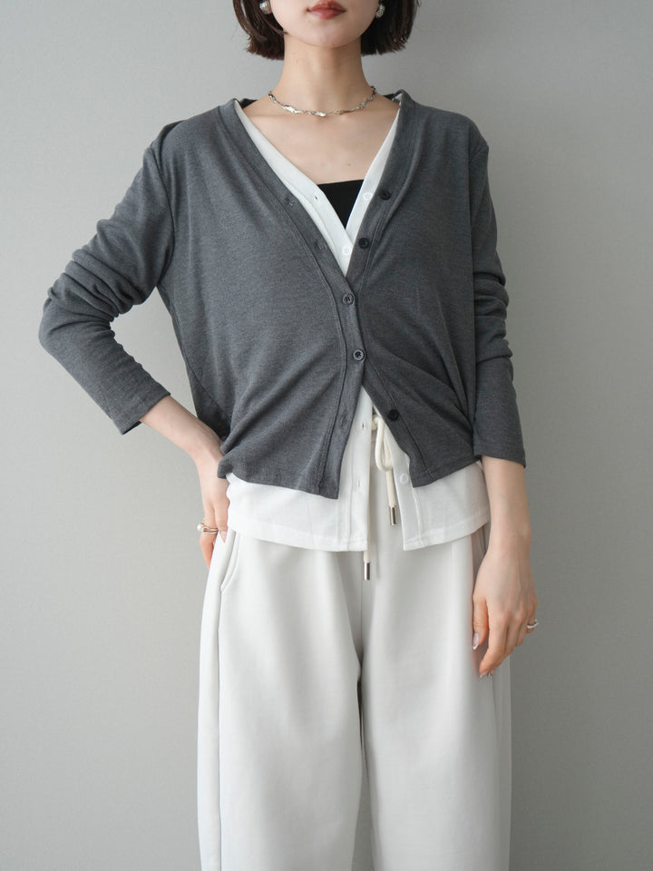 [予約]配色レイヤードカットリブカーディガン/gray
