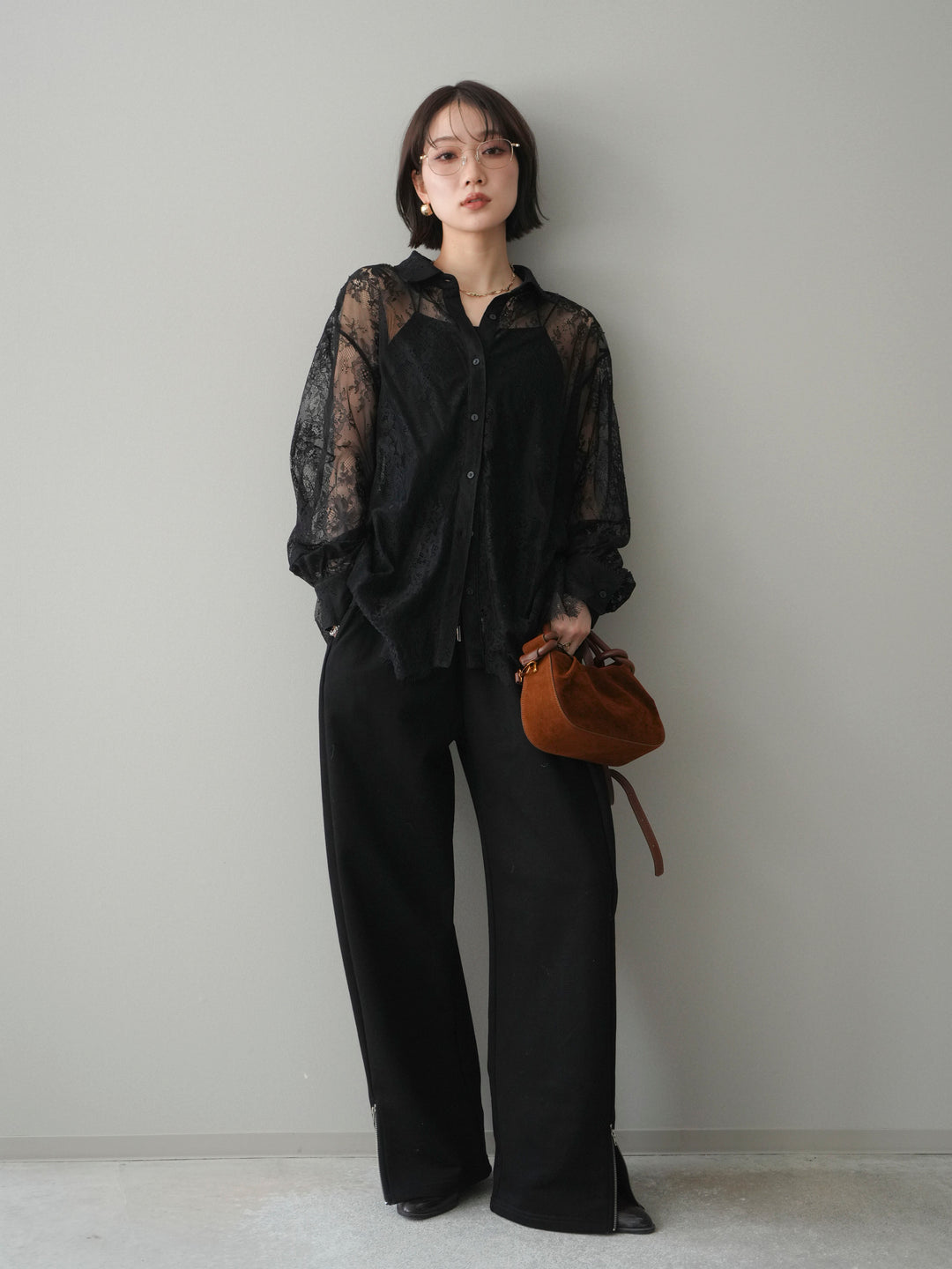 [予約]総レースボリュームスリーブシャツ/black