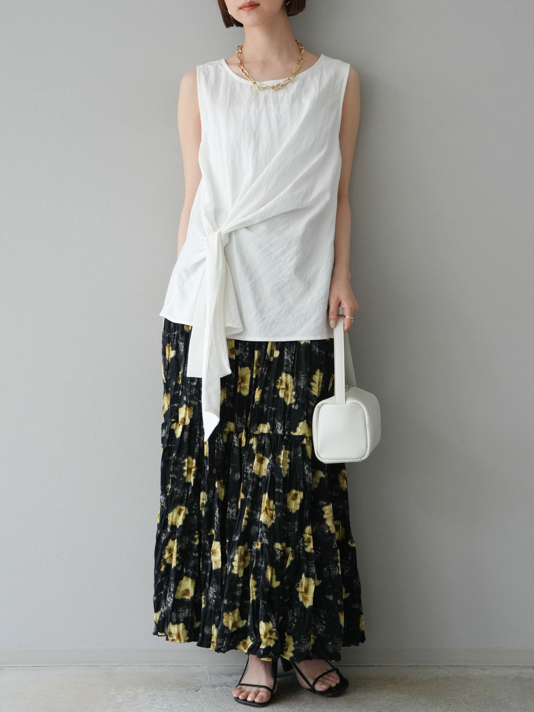 [予約]フラワーワッシャーロングスカート/ブラック