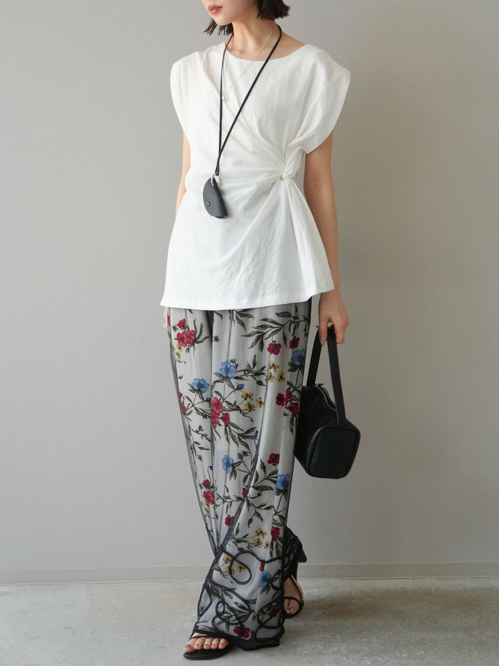 【預購】植物圖案休閒褲/米白色