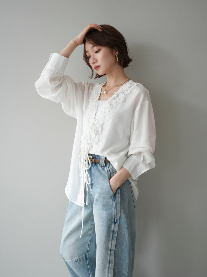 [SET]レースフロントリボンブラウス+選べるアクセセット(2set)
