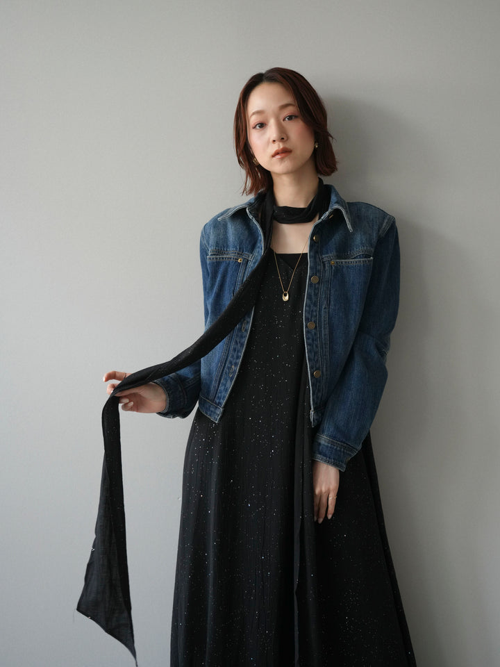 [予約]ラメツイストストラップVバックドレス/black
