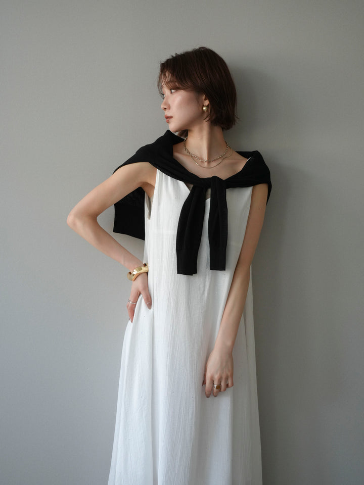 [予約]ラメツイストストラップVバックドレス/white