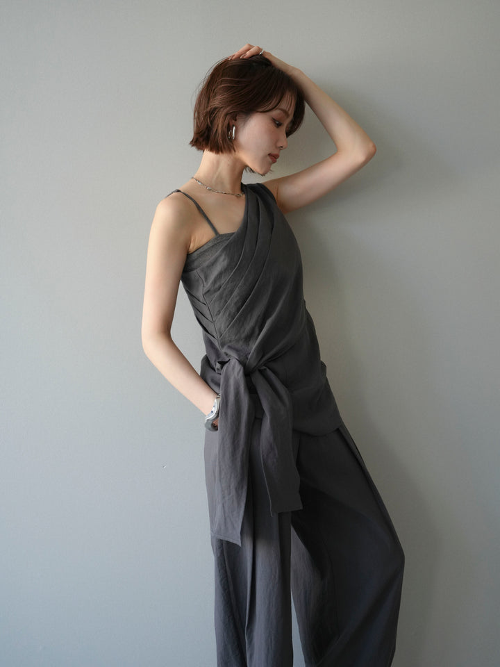 [予約]ワンショルダーラップトップス/gray