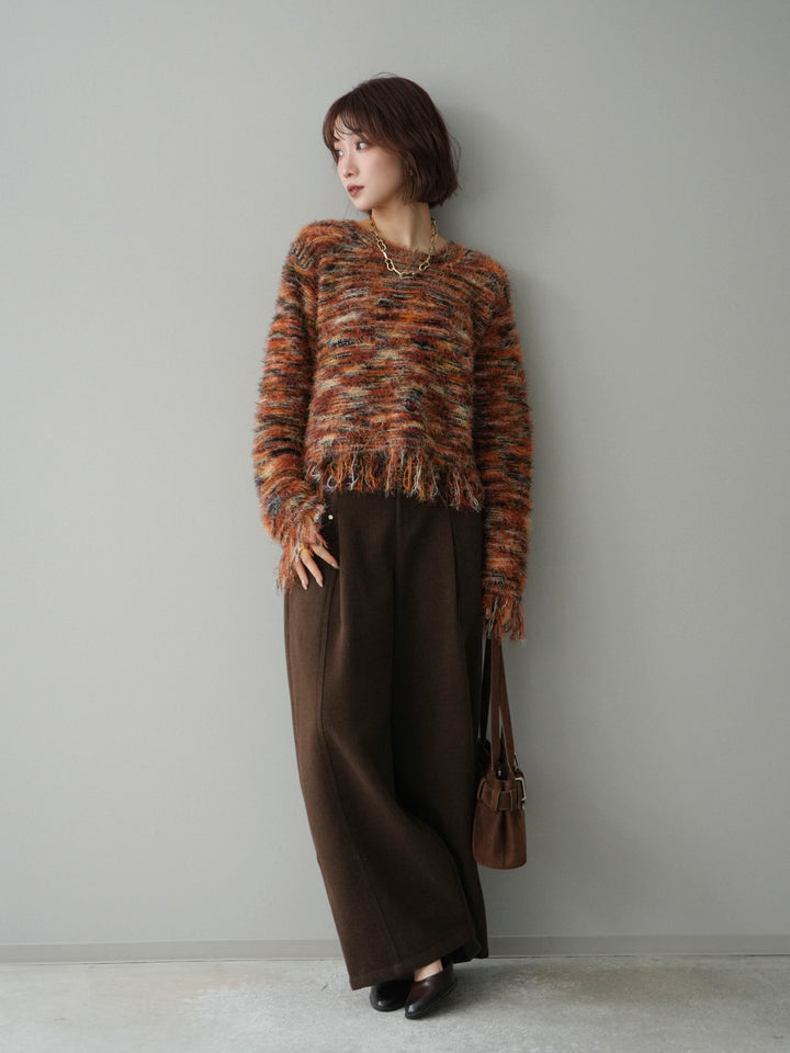 [予約]裾フリンジミックスヤーンシャギープルオーバー/orange