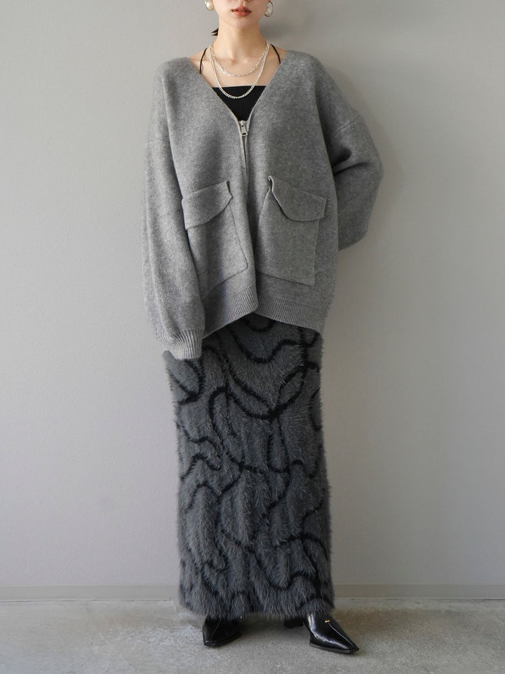 [預訂] Line 毛絨針織半身裙/炭灰