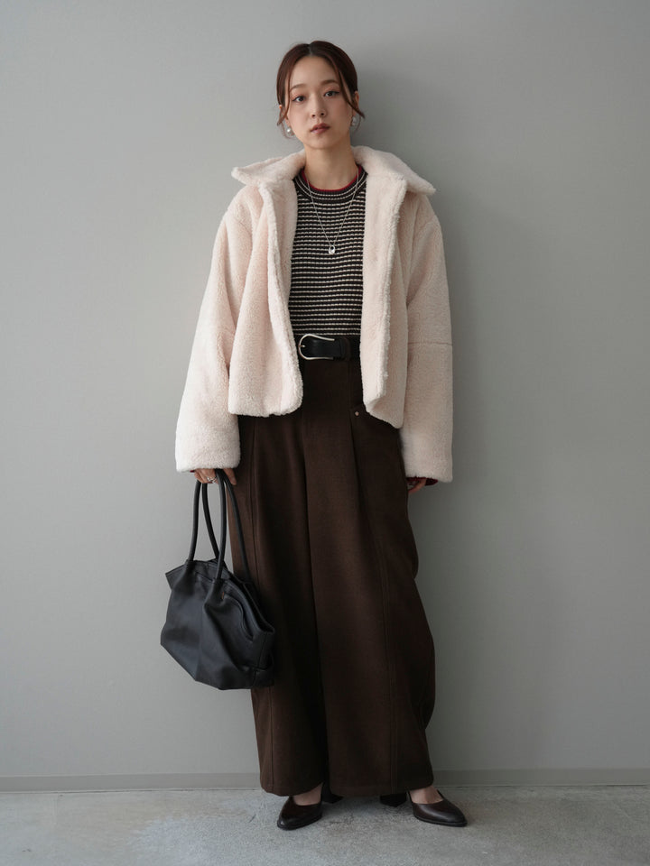 [SET]エコファーステンカラージャケット+ベルト付起毛コクーンパンツ(2set)