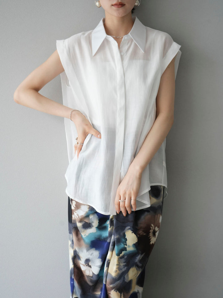 [Pre-order] Tuck shoulder sheer sleeveless shirt/white