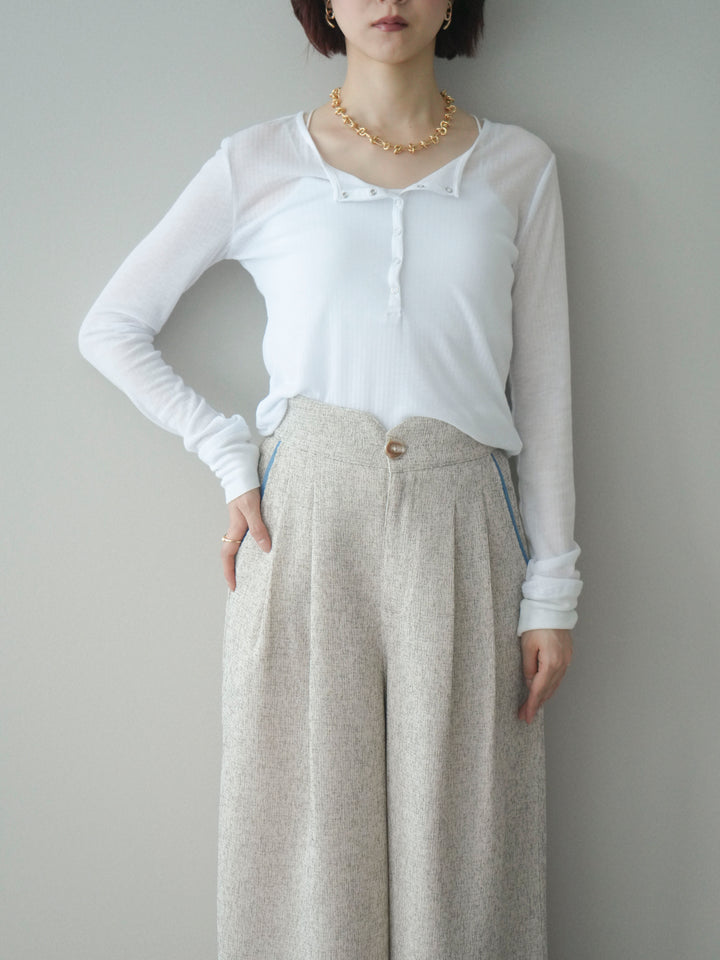 [予約]シアーリブヘンリーネックロンT/white