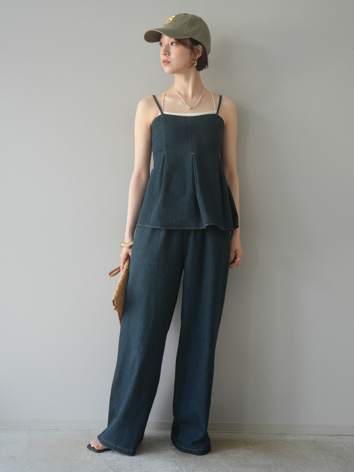 [SET]デニムタックフレアキャミソール＆イージーワイドパンツSET UP(2set)