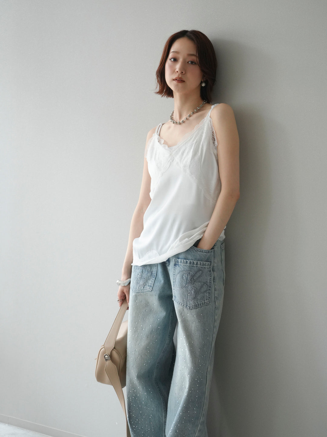 [予約]レーストリムキャミソール/white