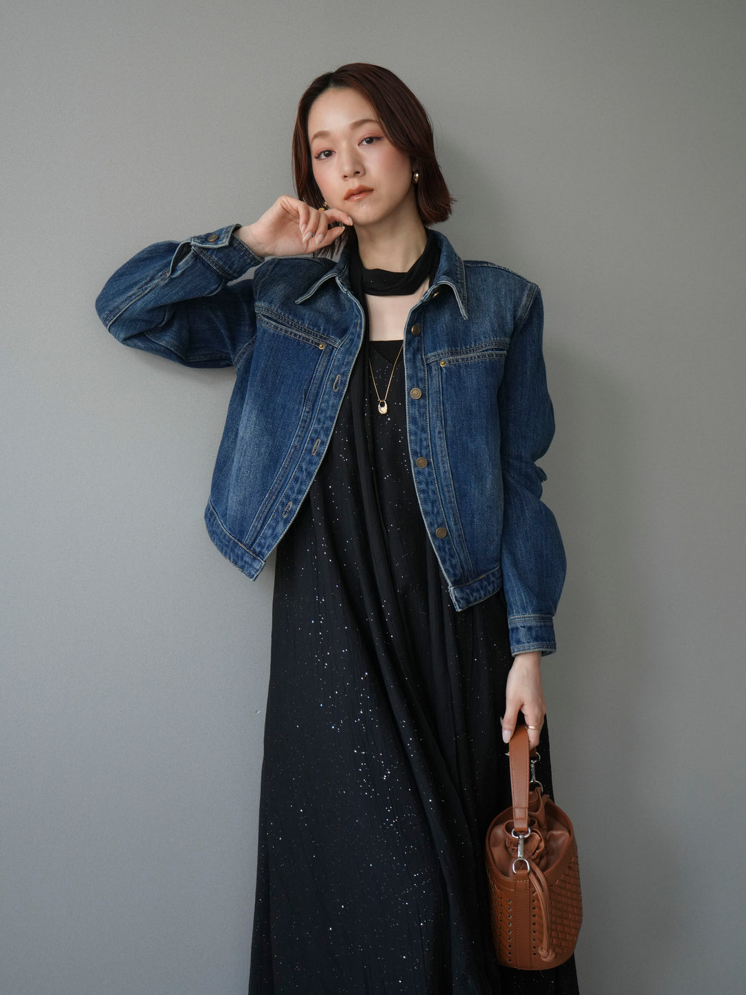 [予約]ラメツイストストラップVバックドレス/black