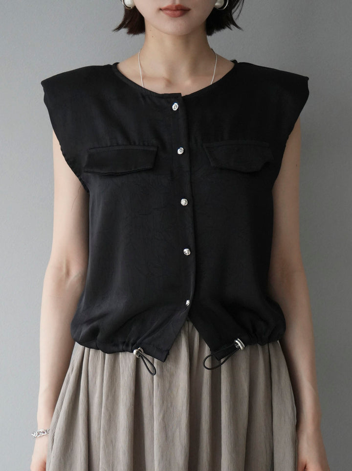 [Pre-order] Satin Drawstring Sleeveless Blouse/Black