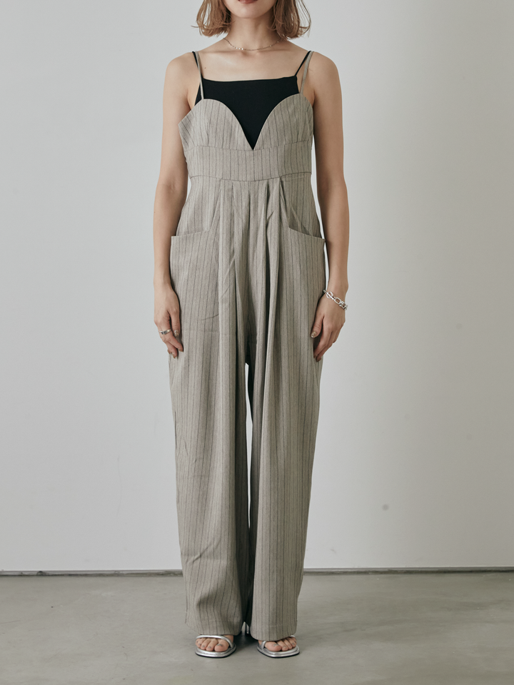 【預購】人字紋條紋工裝褲/米白色