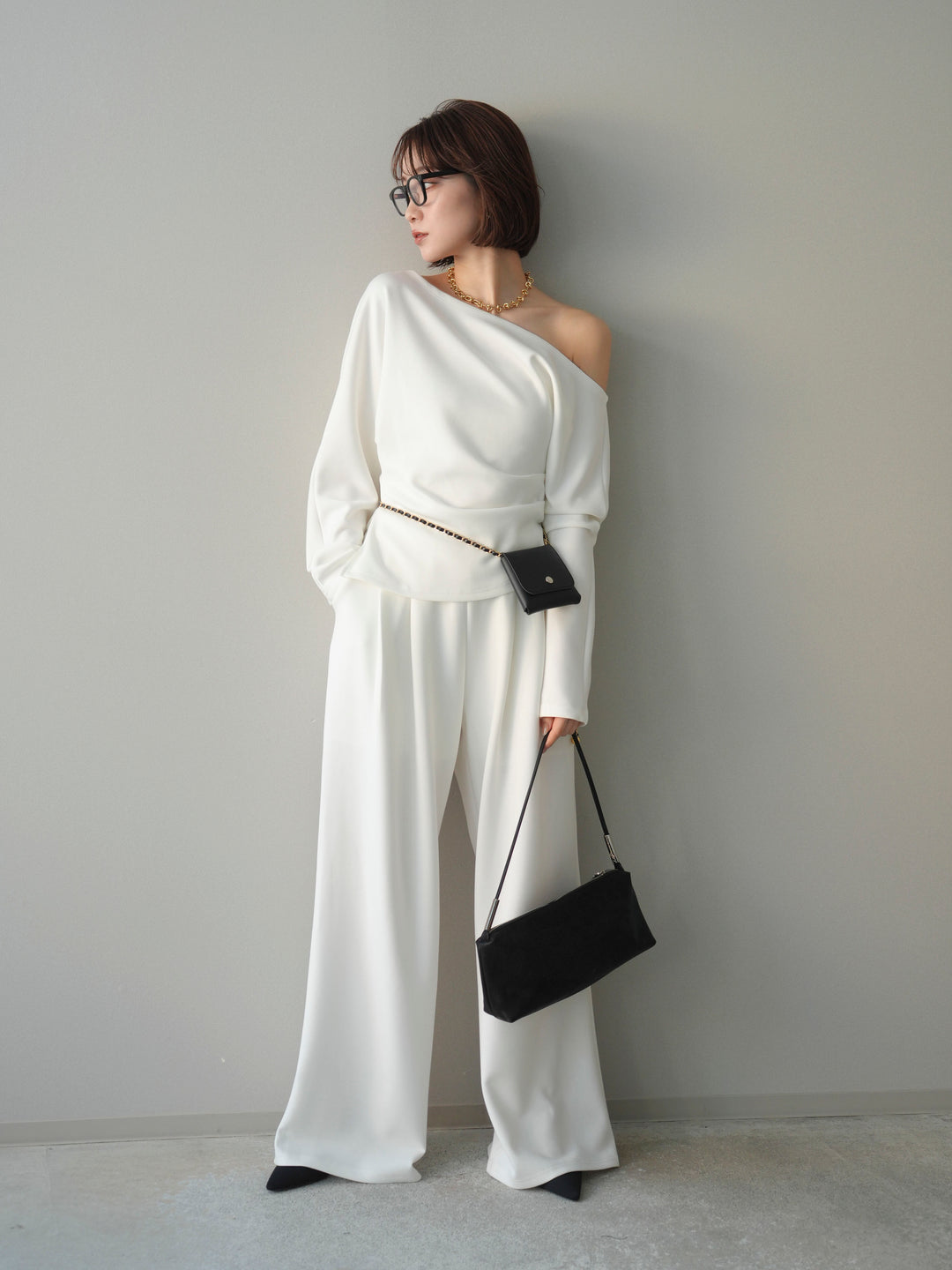 [SET]ライトポンチワンショルタックトップス＆パンツSETUP