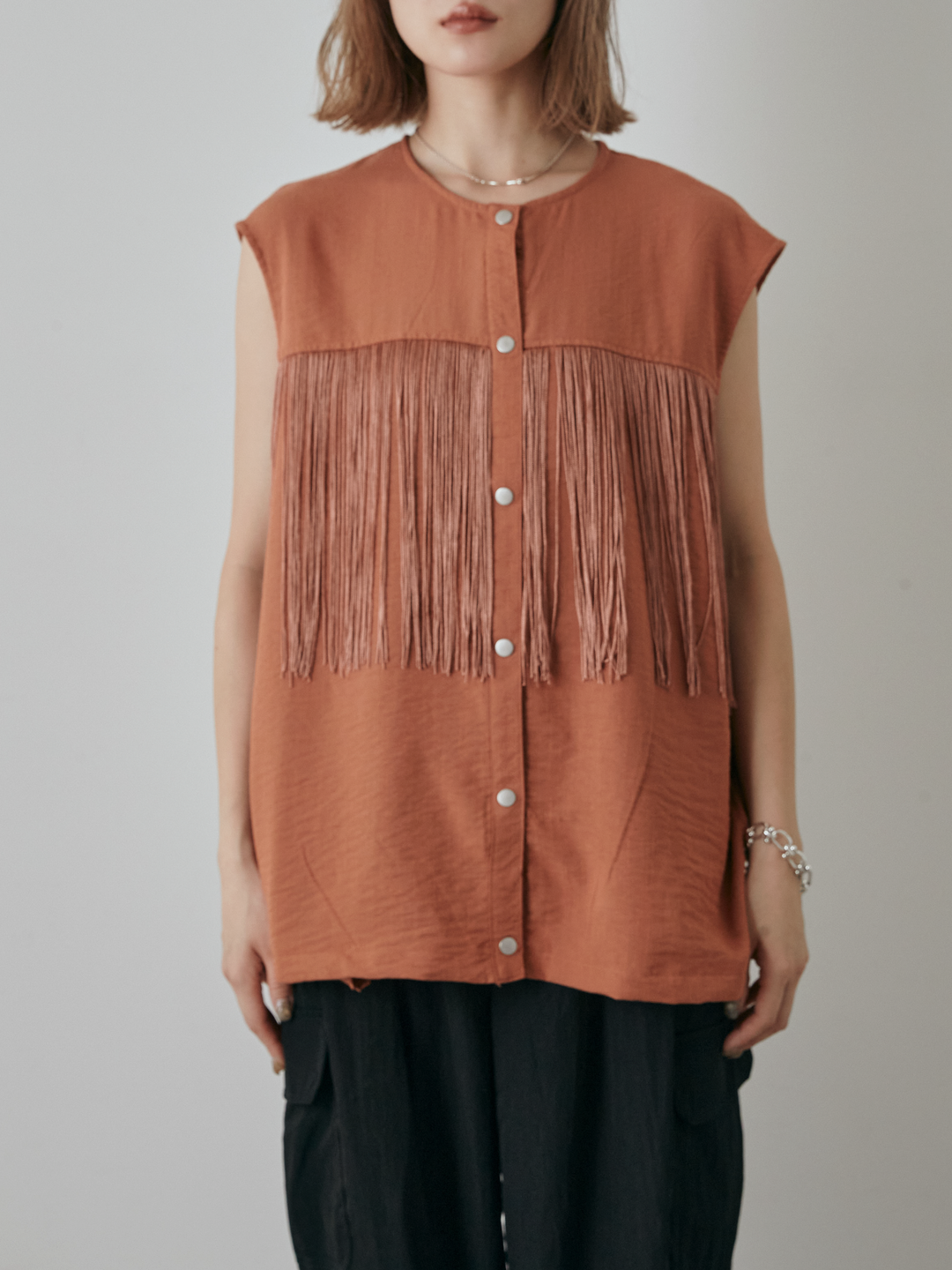 【預購】流蘇無袖上衣/摩卡色