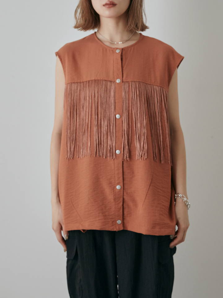 【預購】流蘇無袖上衣/摩卡色