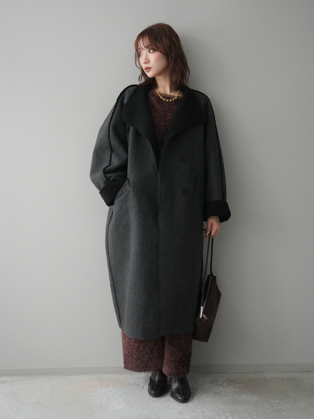 [SET]アウトシーム裏ボアコート+ラメシャギートップス(2set)