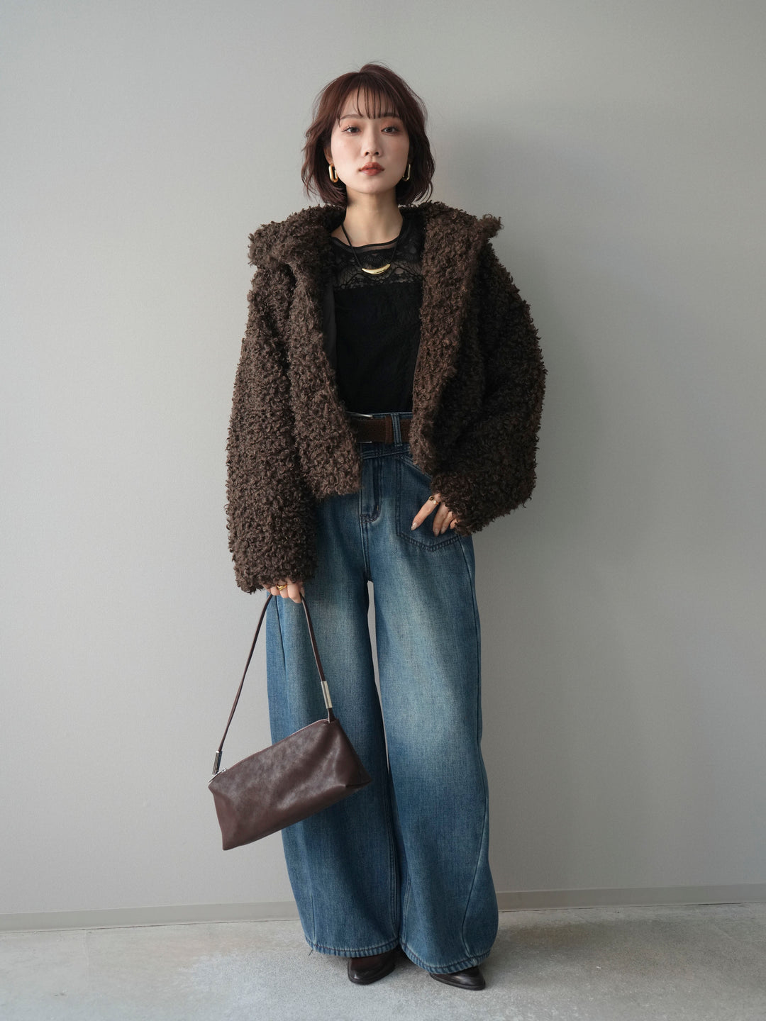 [SET]プードルファーミドルスタンドブルゾン+チュールレーストップス(2set)