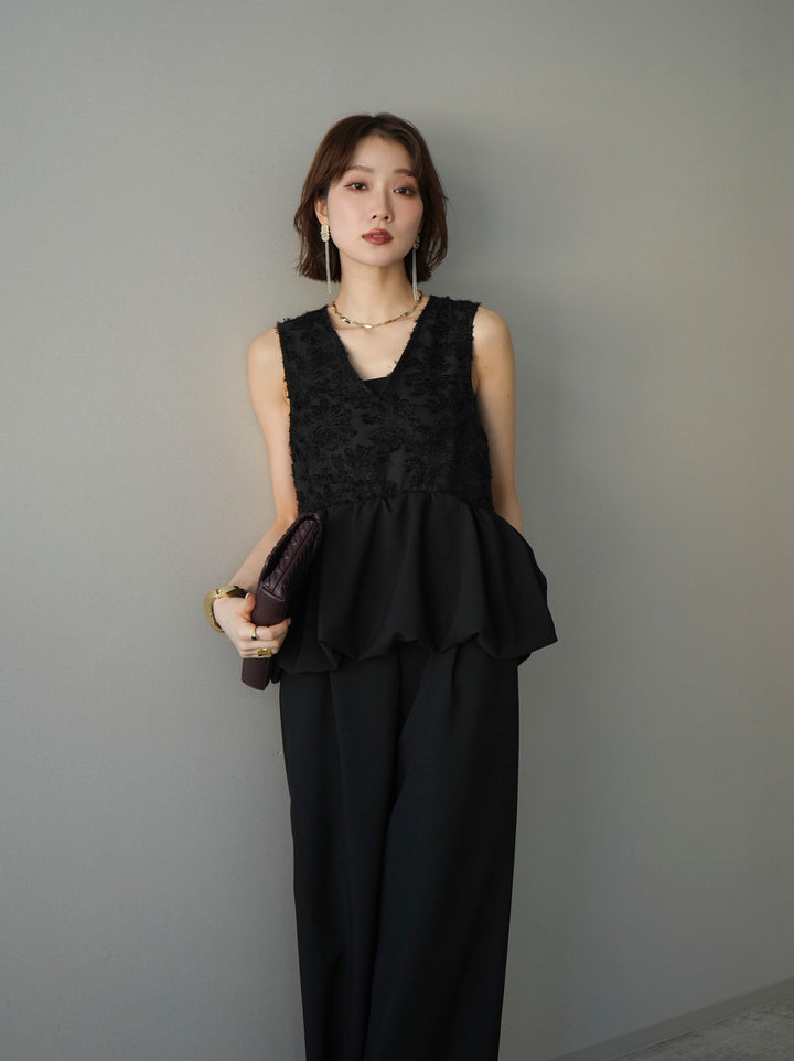 [SET]ジャガードレースぺプラムドッキングサロペット+選べるアクセセット(2set)