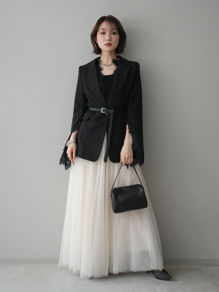 [SET]レースレイヤードスリットジャケット+チュールボリュームスカート(2set)