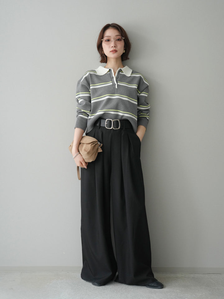 【預購】多條紋polo針織衫/灰色